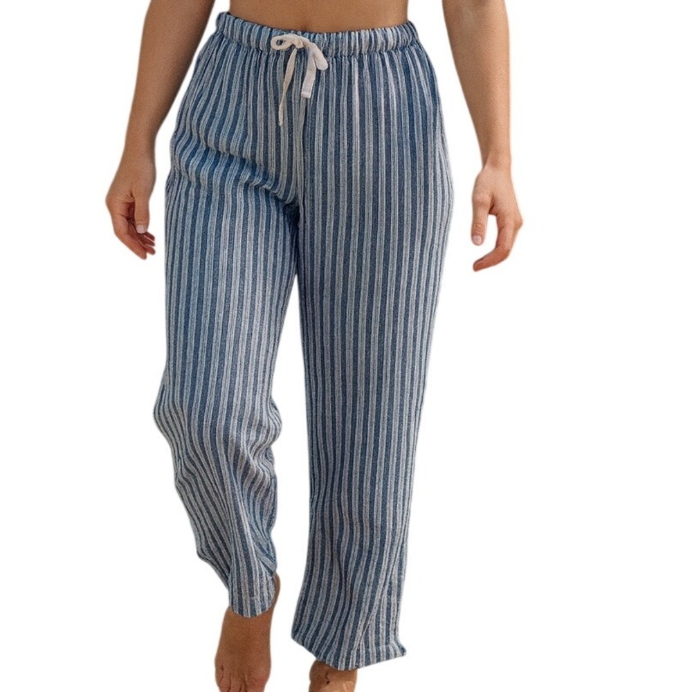Dash Women's Striped Printed High Waist Linen Blend Casual Wide‎ Leg Pants Sz XL